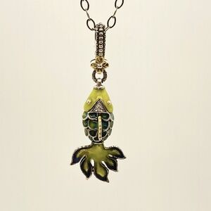 Barabara Bixby 18kt Gold Sterling and Topaz Reticulated Enamel Fish Pendant